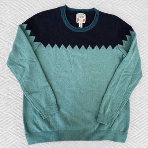 Clements Ribeiro POP XL Lambswool Sweater Teal Navy Zigzag Colorblock Knit Top